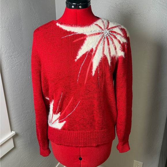 Nordstrom Sweaters - Vintage Nordstrom Town Square Red Embellished Sweater M 80s Sequin Angora Blend